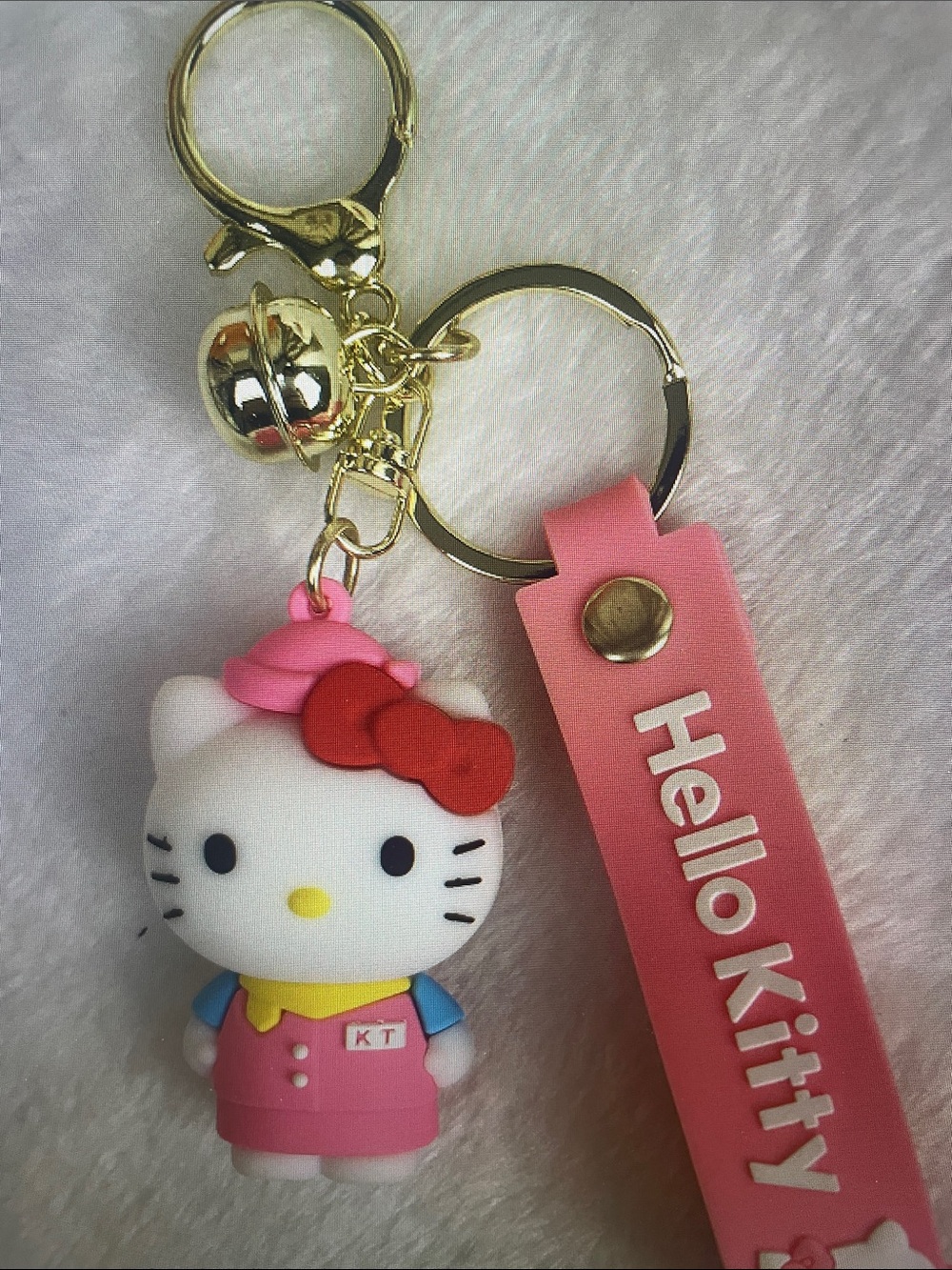 Hello Kitty Pink & Red Keychain Charm with Gold Hardware